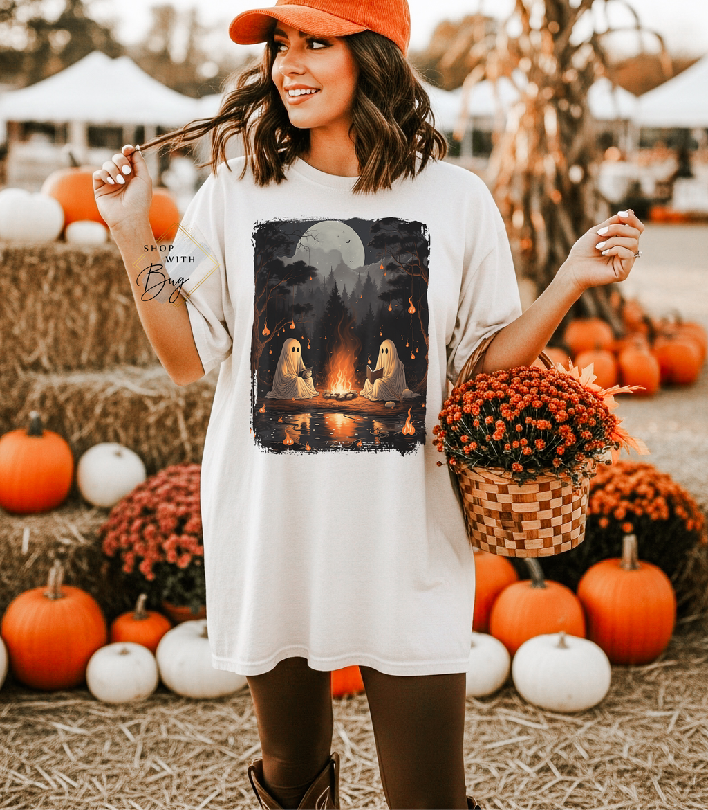 Ghost Reading  While Camping Womens T-Shirt