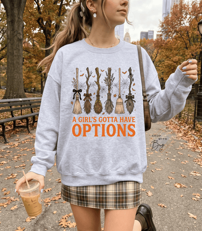 Retro A Girls Gotta Have Options Shirt, Halloween Witch Shirt, Spooky Season Pullover, Feeling Witchy Tee, Fall Gift for Women