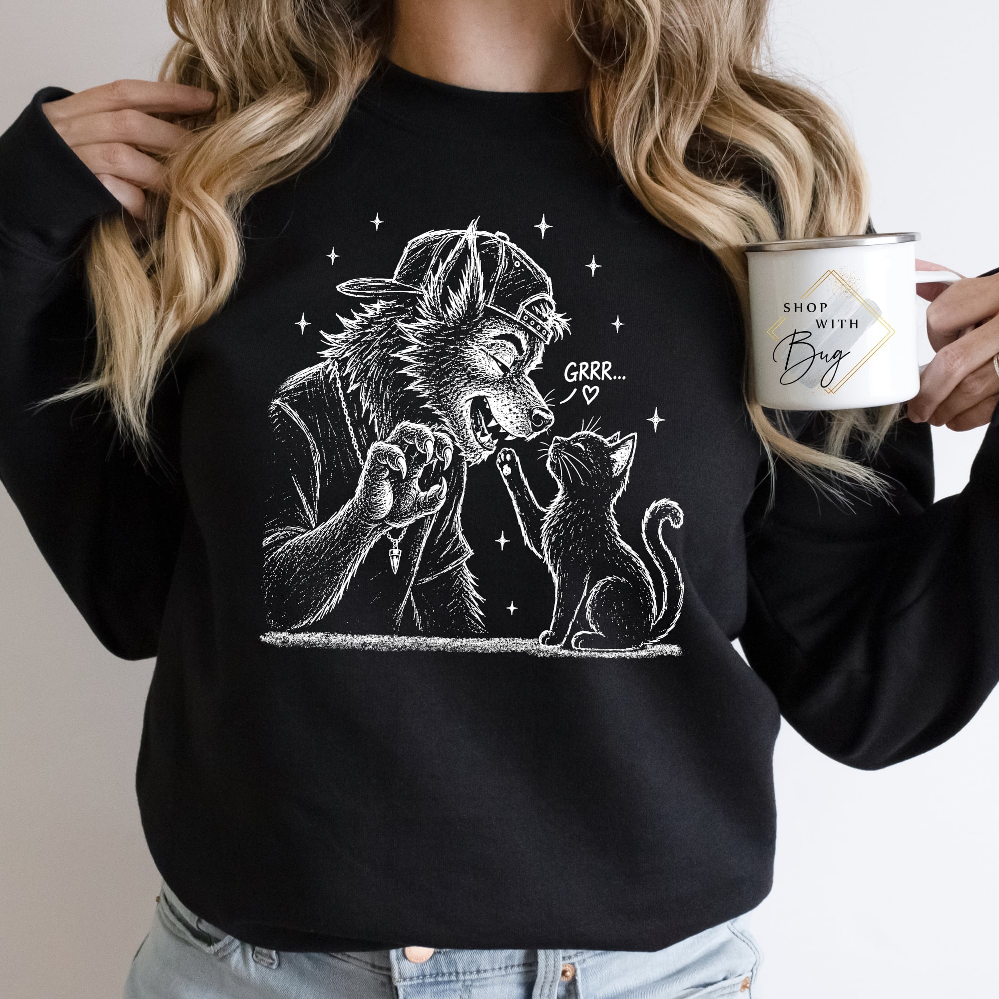 Grr, Werewolf and Cat Crewneck Sweatshirt
