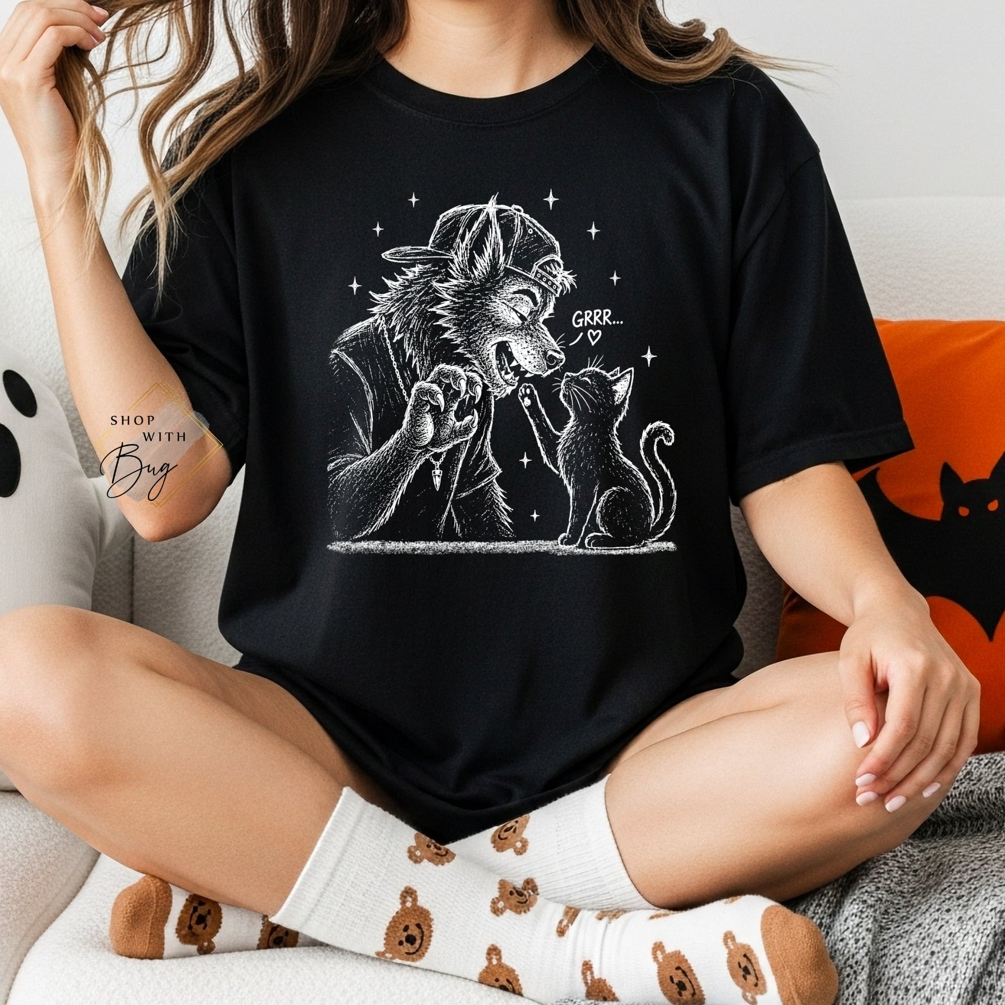 Grrr, Werewolf and Cat,  Womens T-Shirt