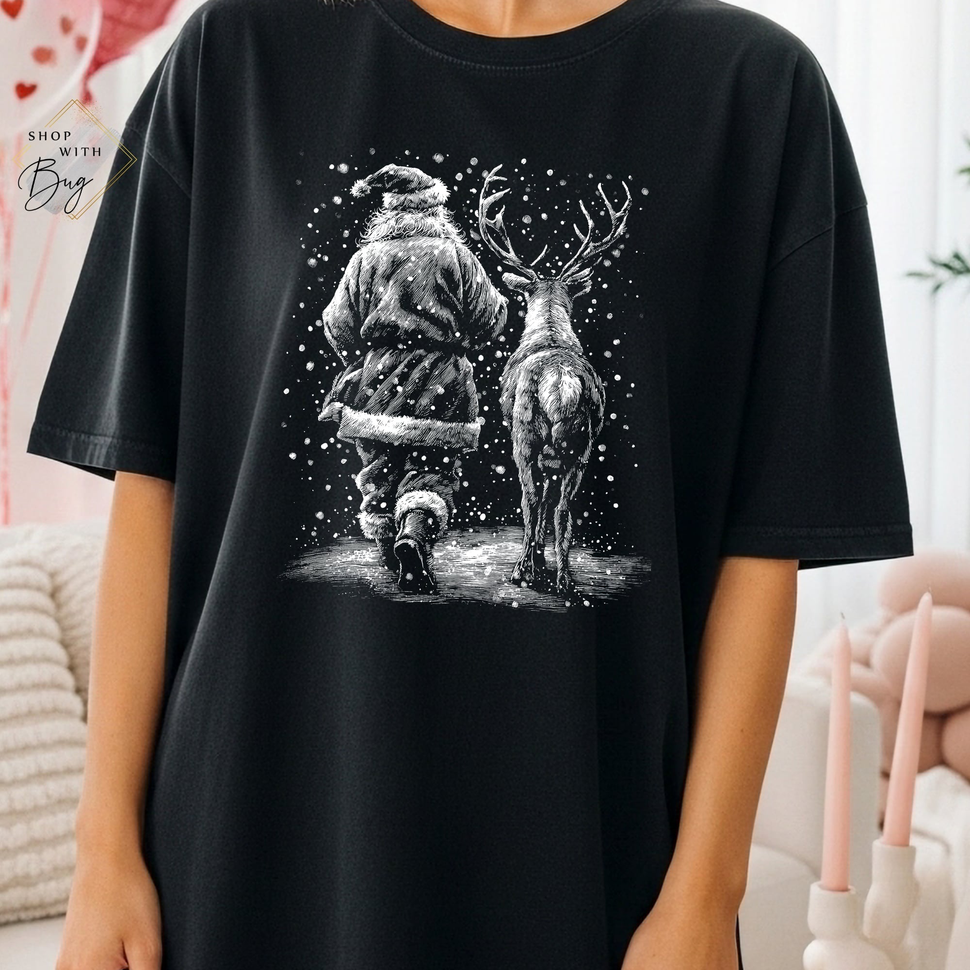 Santa Walking Reindeer T-Shirt