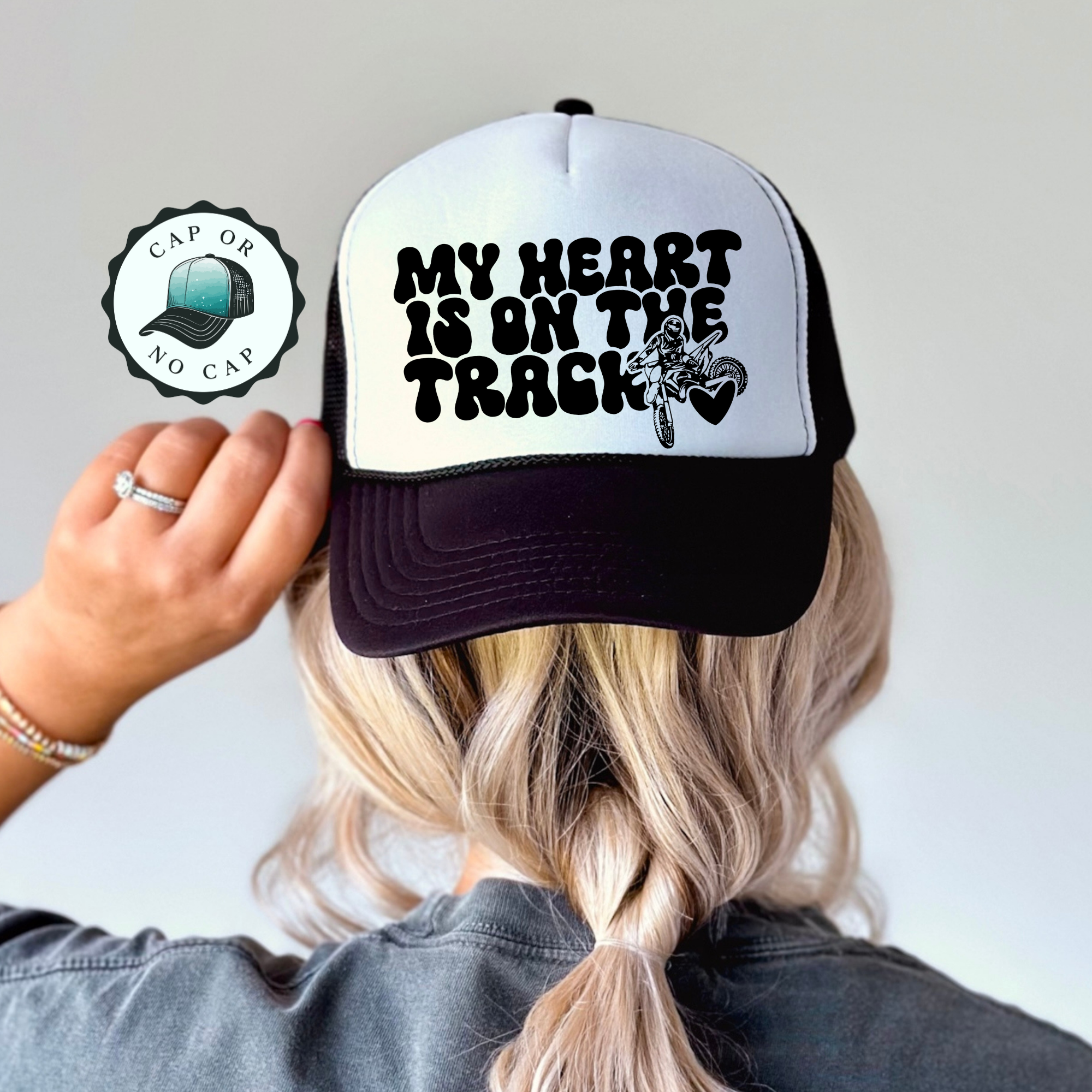 My heart is on the Race Track Foam Trucker Hat