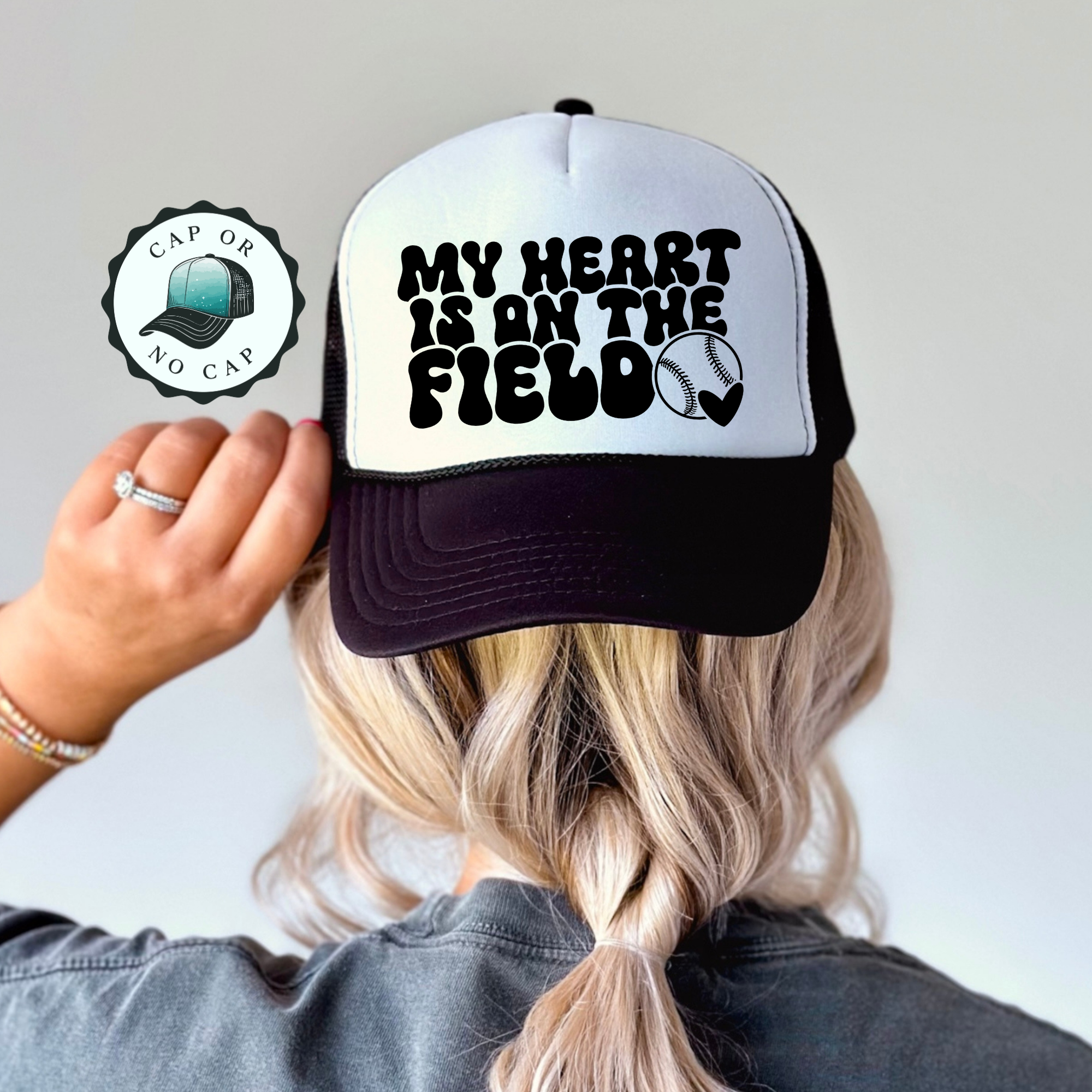 My heart is on the Baseball Field Foam Trucker Hat