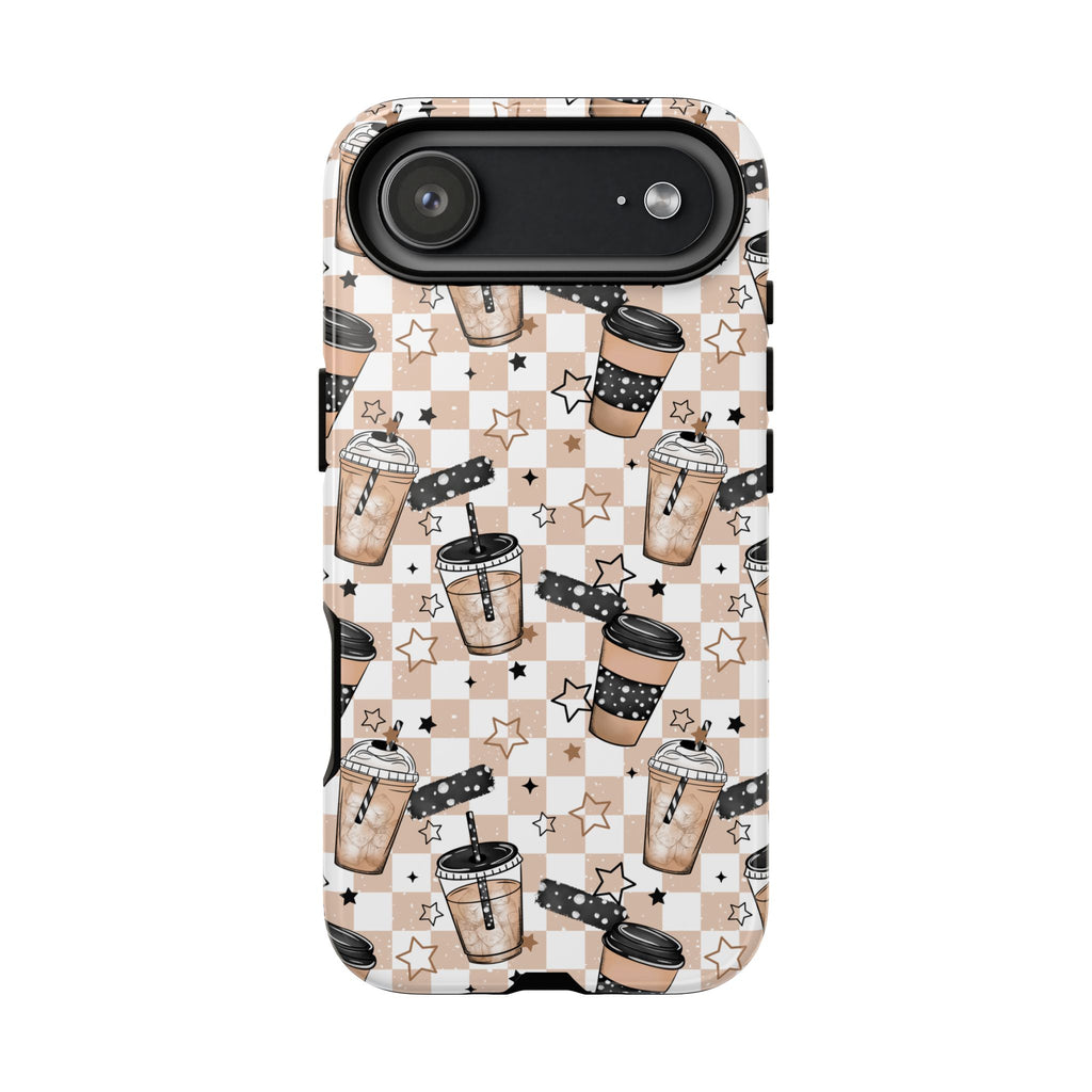 Iced Coffee Phone Case, Checkered tough case Case, Cute coffee Phone Cover