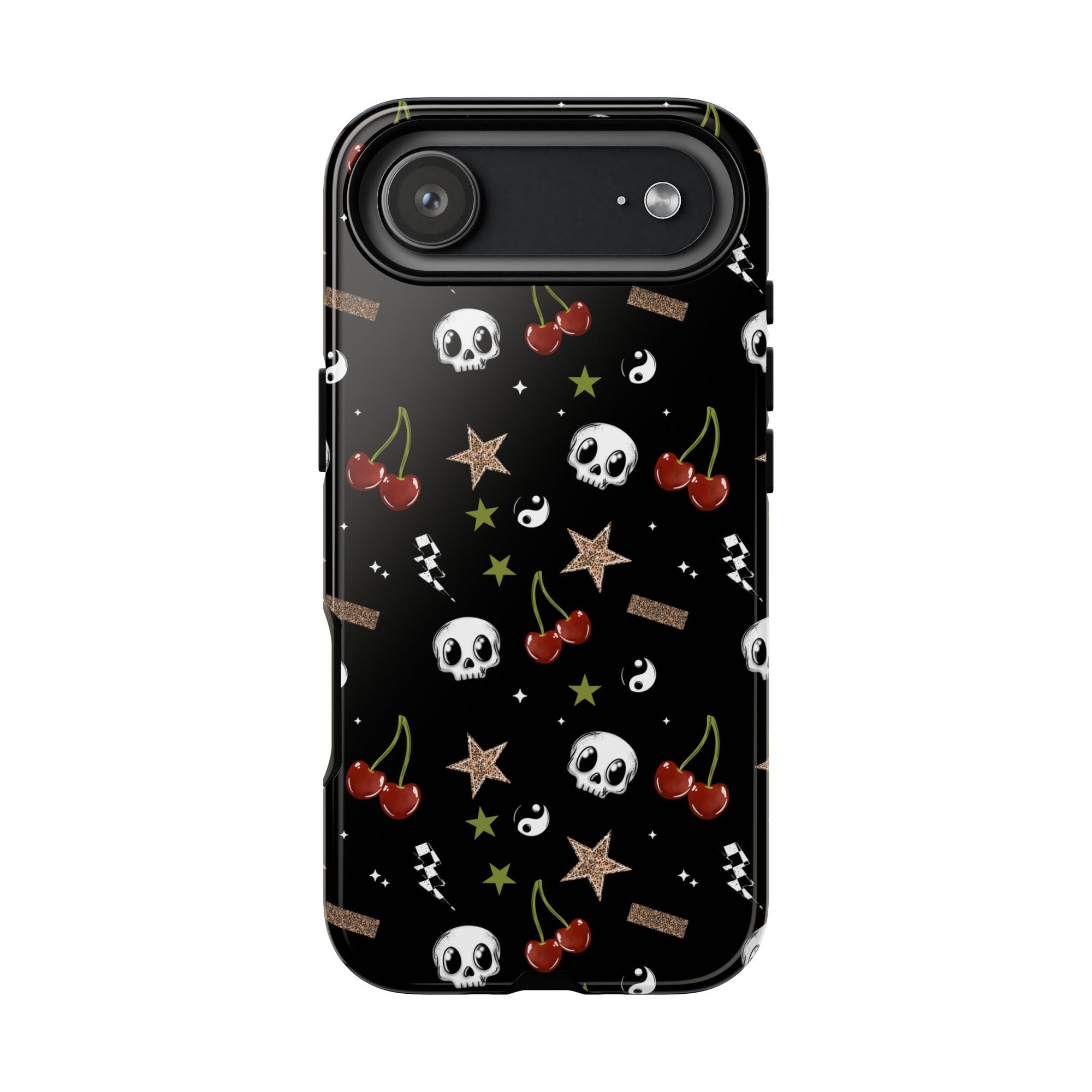 Skull Cherry Leopard Stars Phone Case, Cherry tough case Case, Cute Punk Phone Cover