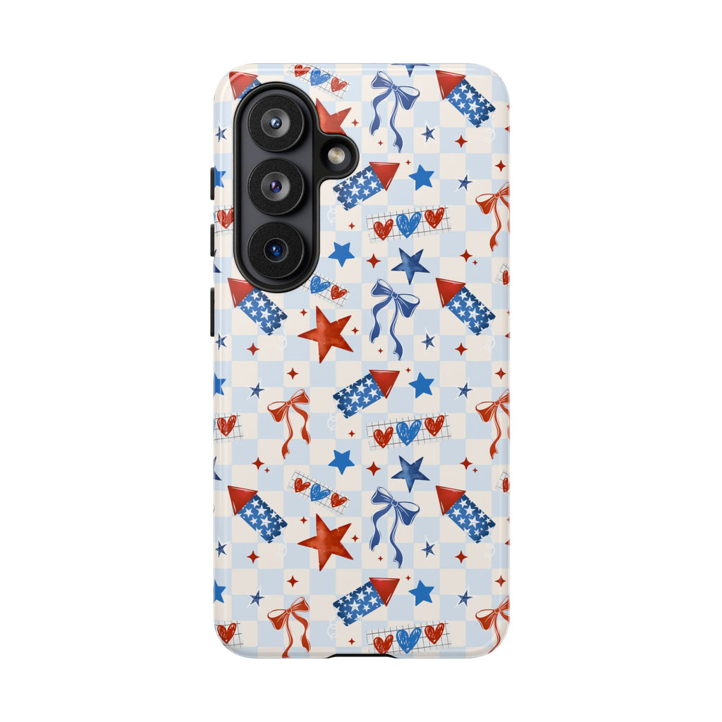 4th of July Star Themed Phone Case, Stars checkered tough case Case, Cute Bow Phone Cover