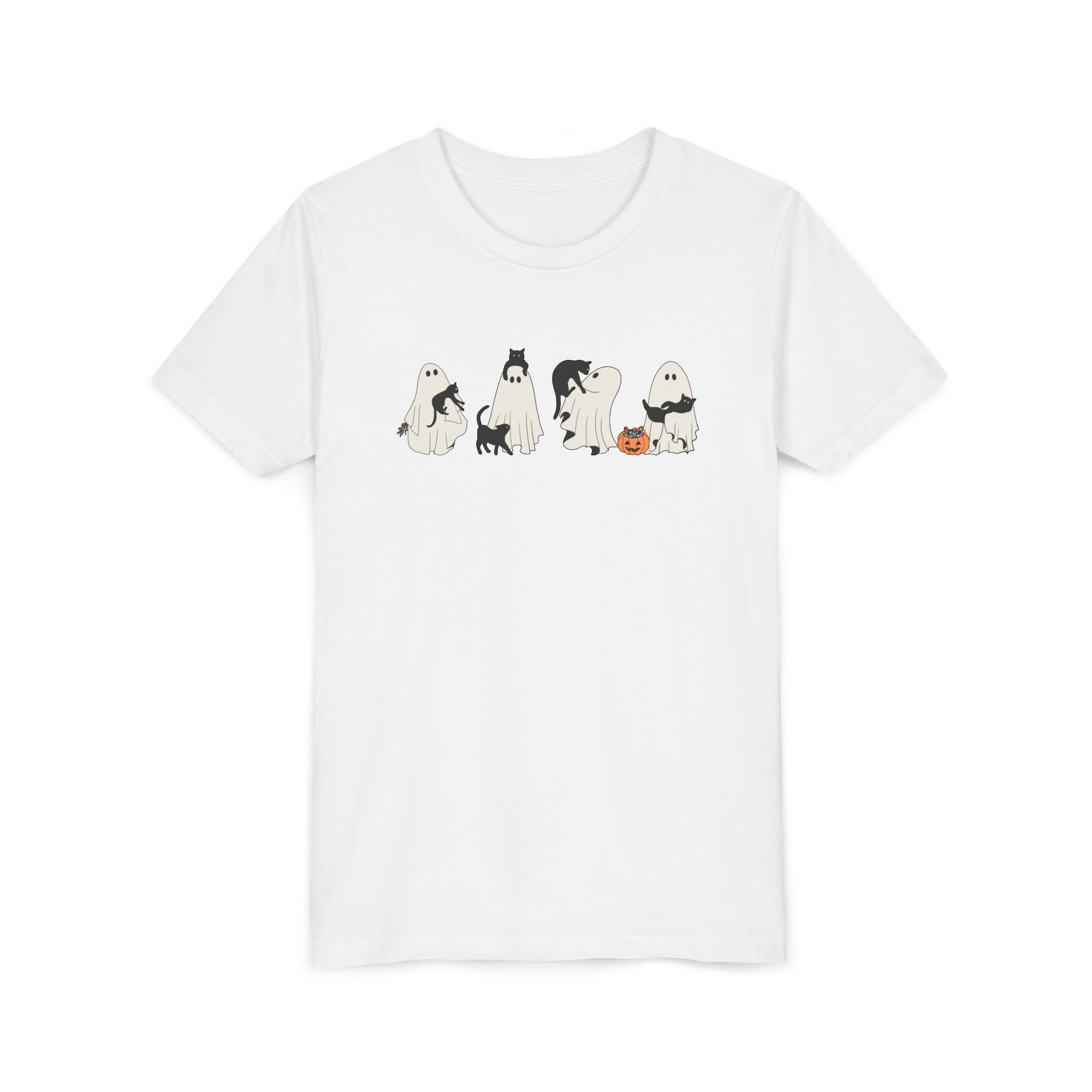 Cat Ghost Halloween Youth Short Sleeve Tee