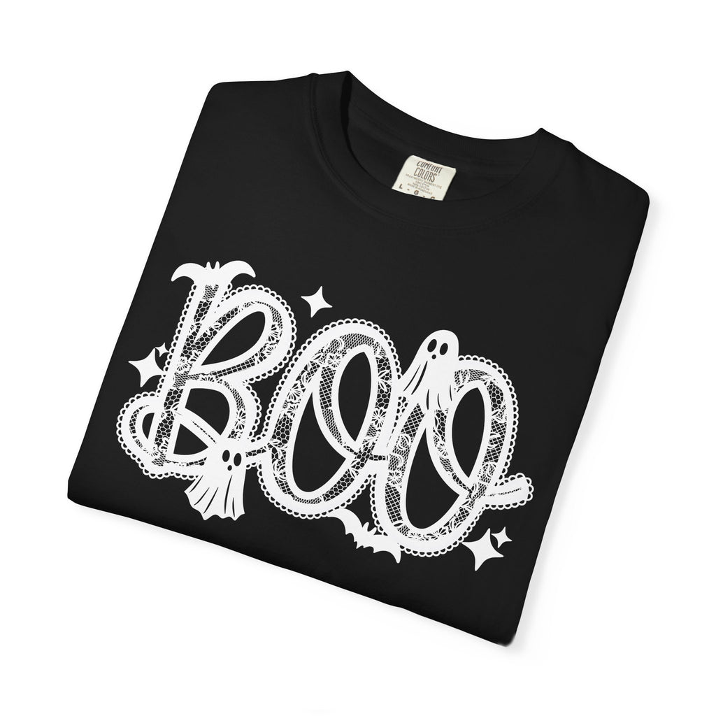 BOO Lace Halloween T-Shirt Comfort Color For Women