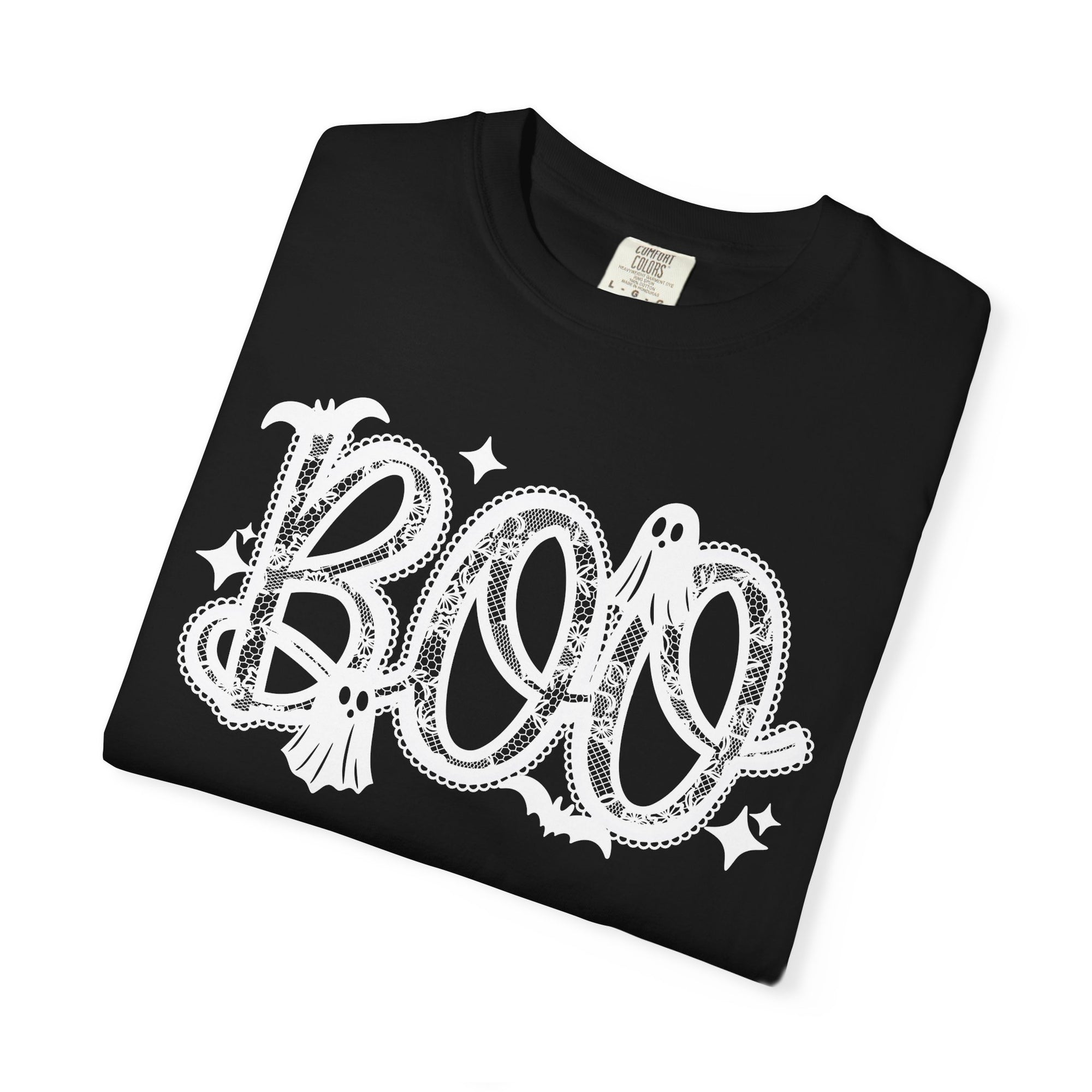 BOO Lace Halloween T-Shirt Comfort Color For Women