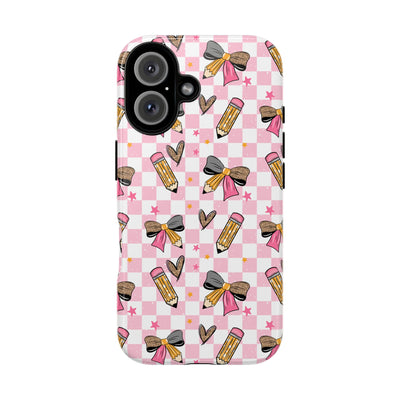 Pink Checkered Teacher Life Phone Case, Pencils tough case Case, Cute TeacherPhone Cover