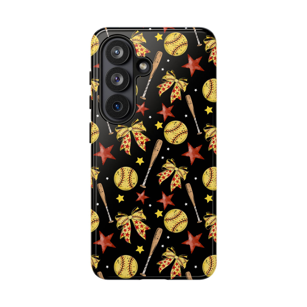 Softball Star Themed Phone Case, Stars checkered tough case Case, Cute Bow Phone Cover