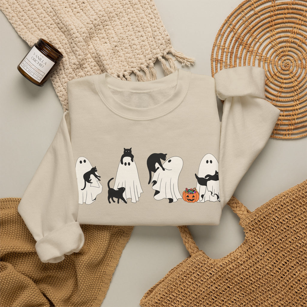 Cat Ghost Pumpkins Sweatshirt, Trendy Halloween Sweater, Spooky Season Sweater, Fall Vibes, Cute Pumpkin Sweatshirt