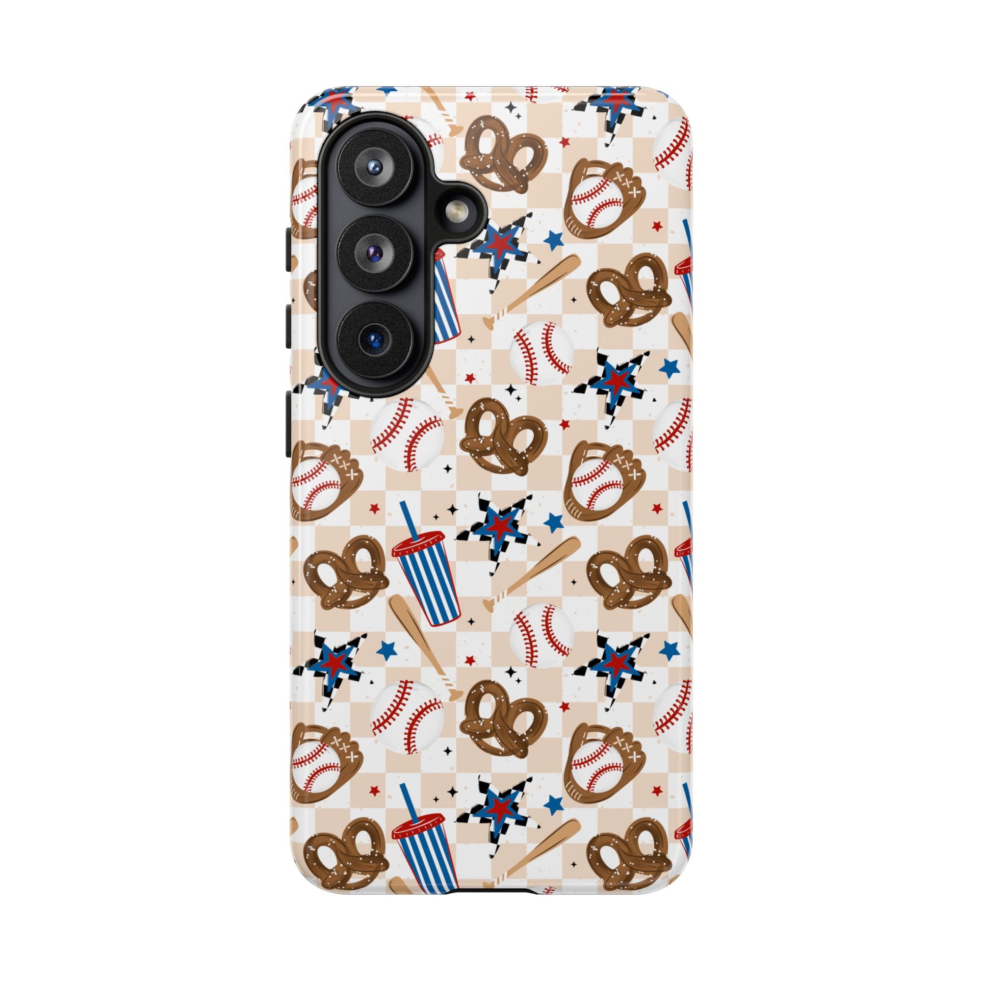 Baseball Star Themed Phone Case, Stars checkered tough case Case, Cute Baseball Phone Cover
