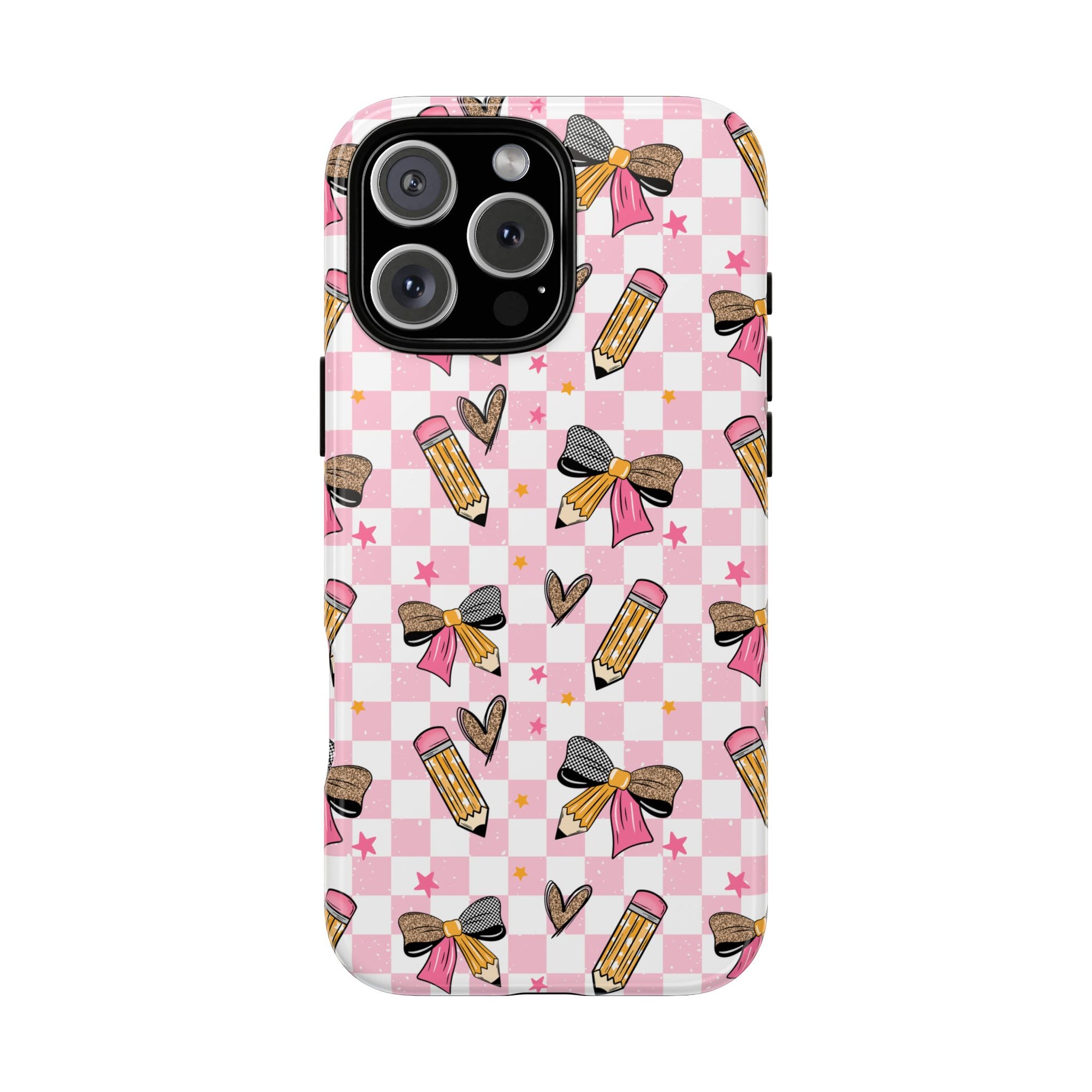 Pink Checkered Teacher Life Phone Case, Pencils tough case Case, Cute TeacherPhone Cover