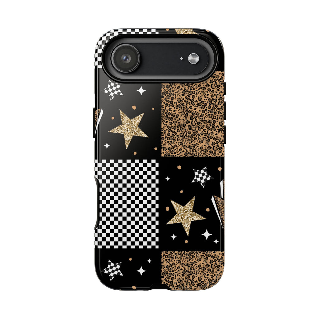 Checkered Leopard Star Phone Case, Stars tough case Case, Cute Punk Phone Cover