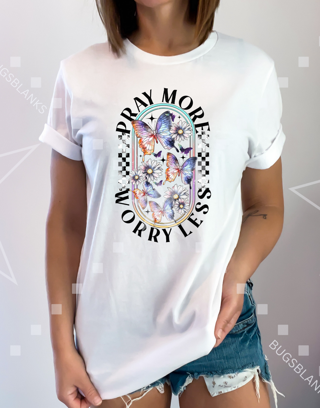 Pray More Worry less Butterflies Adult Shirt