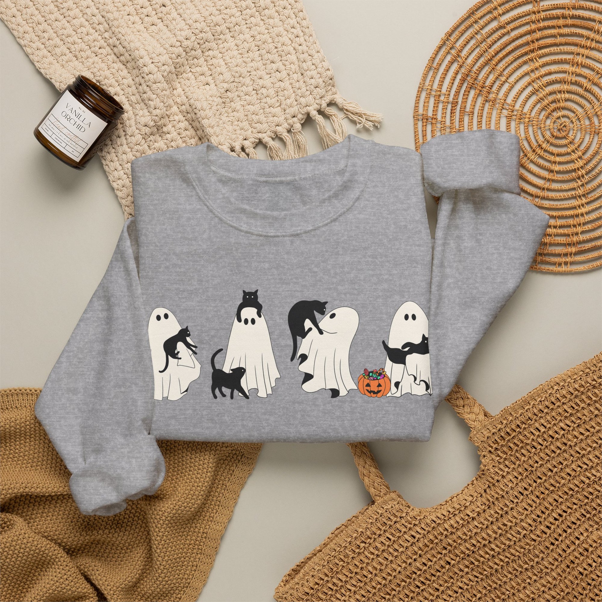Cat Ghost Pumpkins Sweatshirt, Trendy Halloween Sweater, Spooky Season Sweater, Fall Vibes, Cute Pumpkin Sweatshirt