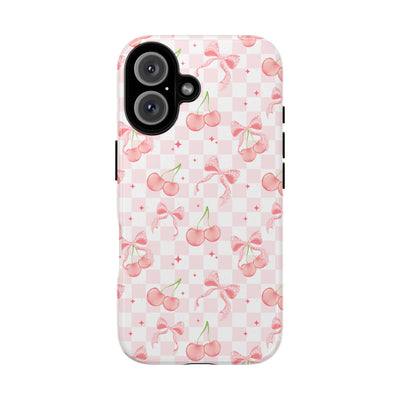 Cherry Checkered Bow Phone Case, Floral Cottagecore tough case Case, Cute Nature Phone Cover