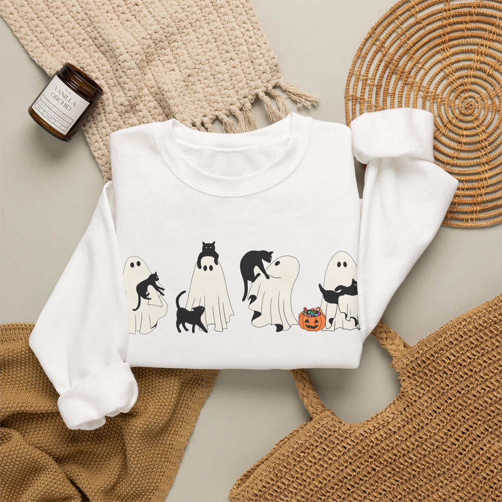 Cat Ghost Pumpkins Sweatshirt, Trendy Halloween Sweater, Spooky Season Sweater, Fall Vibes, Cute Pumpkin Sweatshirt