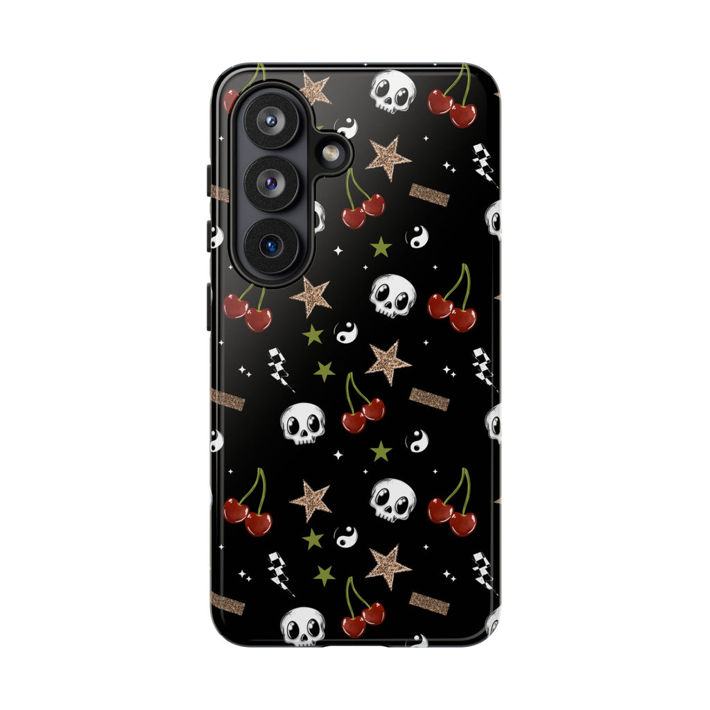 Skull Cherry Leopard Stars Phone Case, Cherry tough case Case, Cute Punk Phone Cover