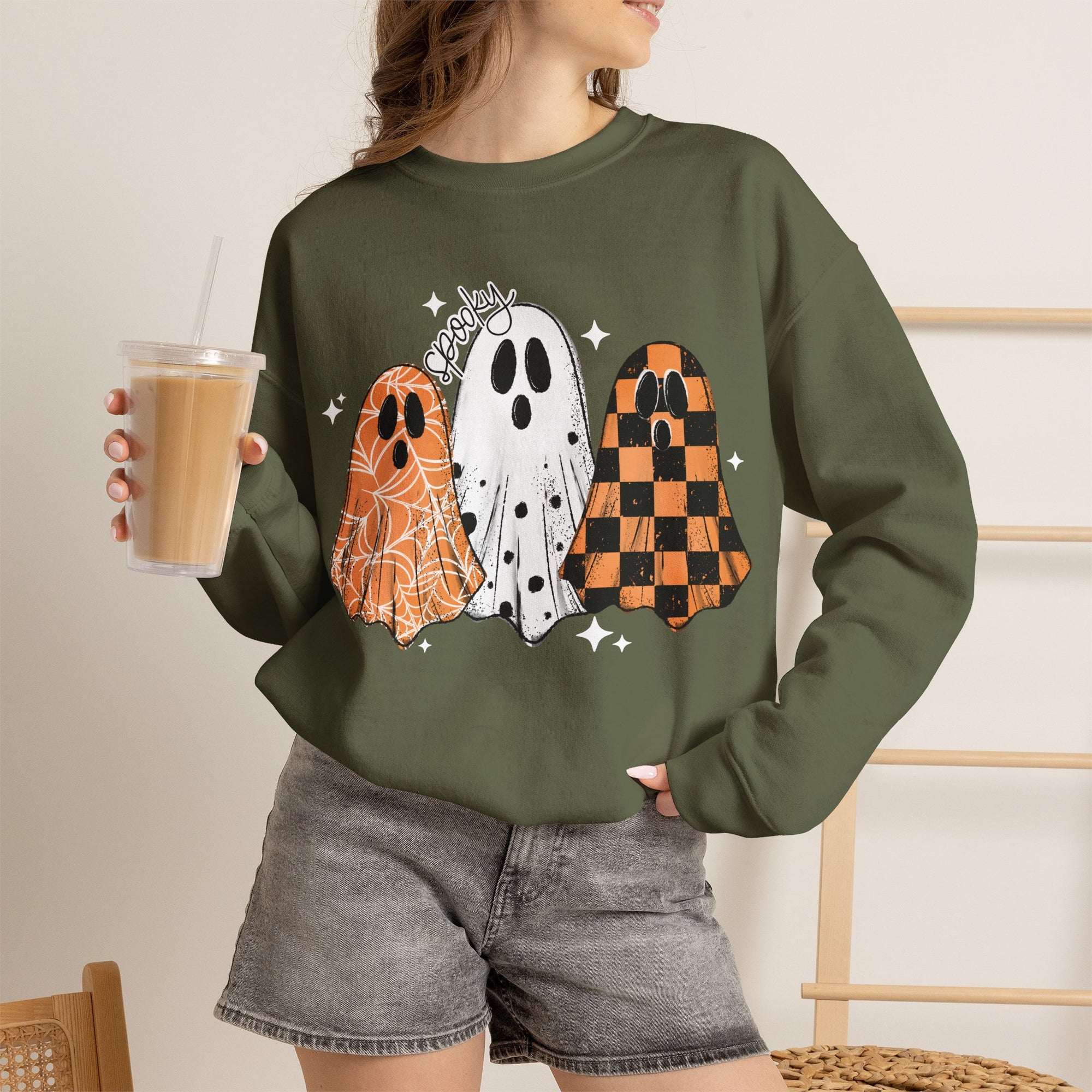 High Quality spooky ghost Crew neck Sweatshirt