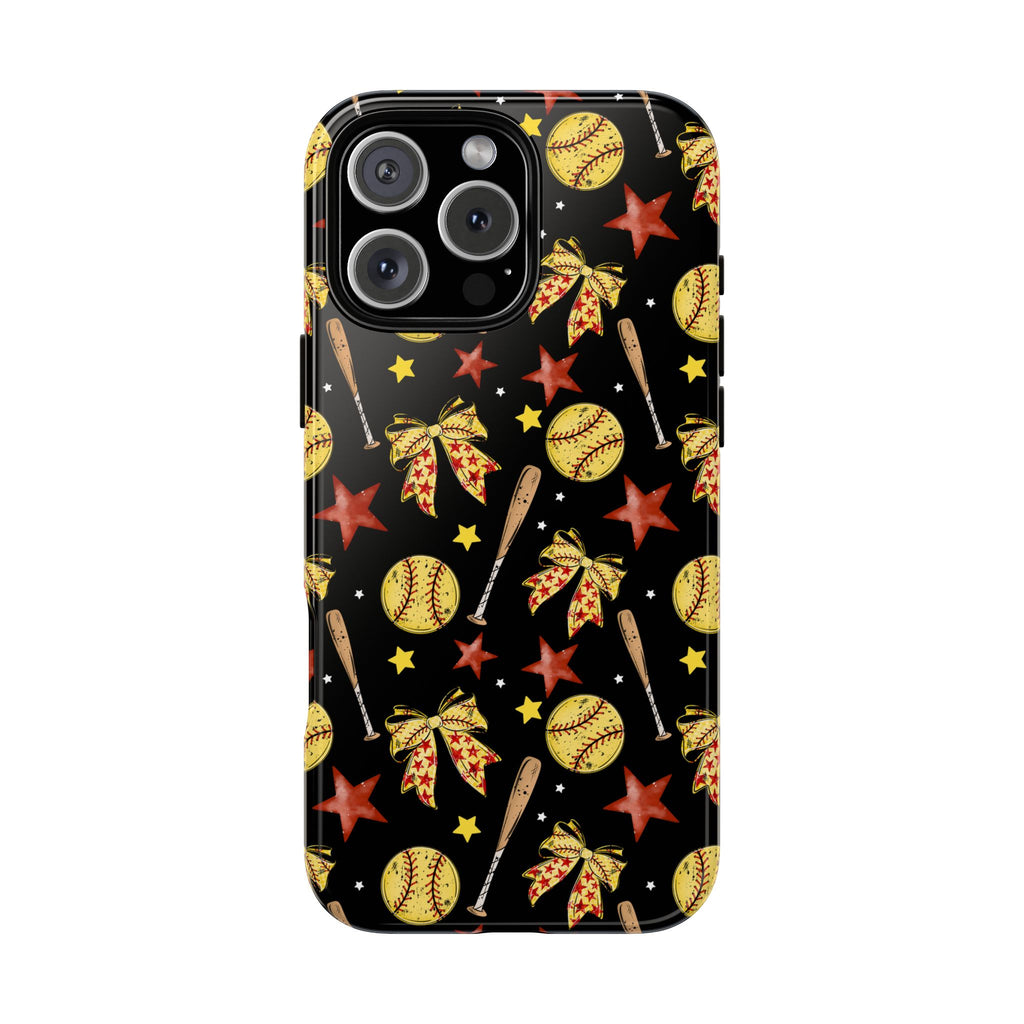 Softball Star Themed Phone Case, Stars checkered tough case Case, Cute Bow Phone Cover