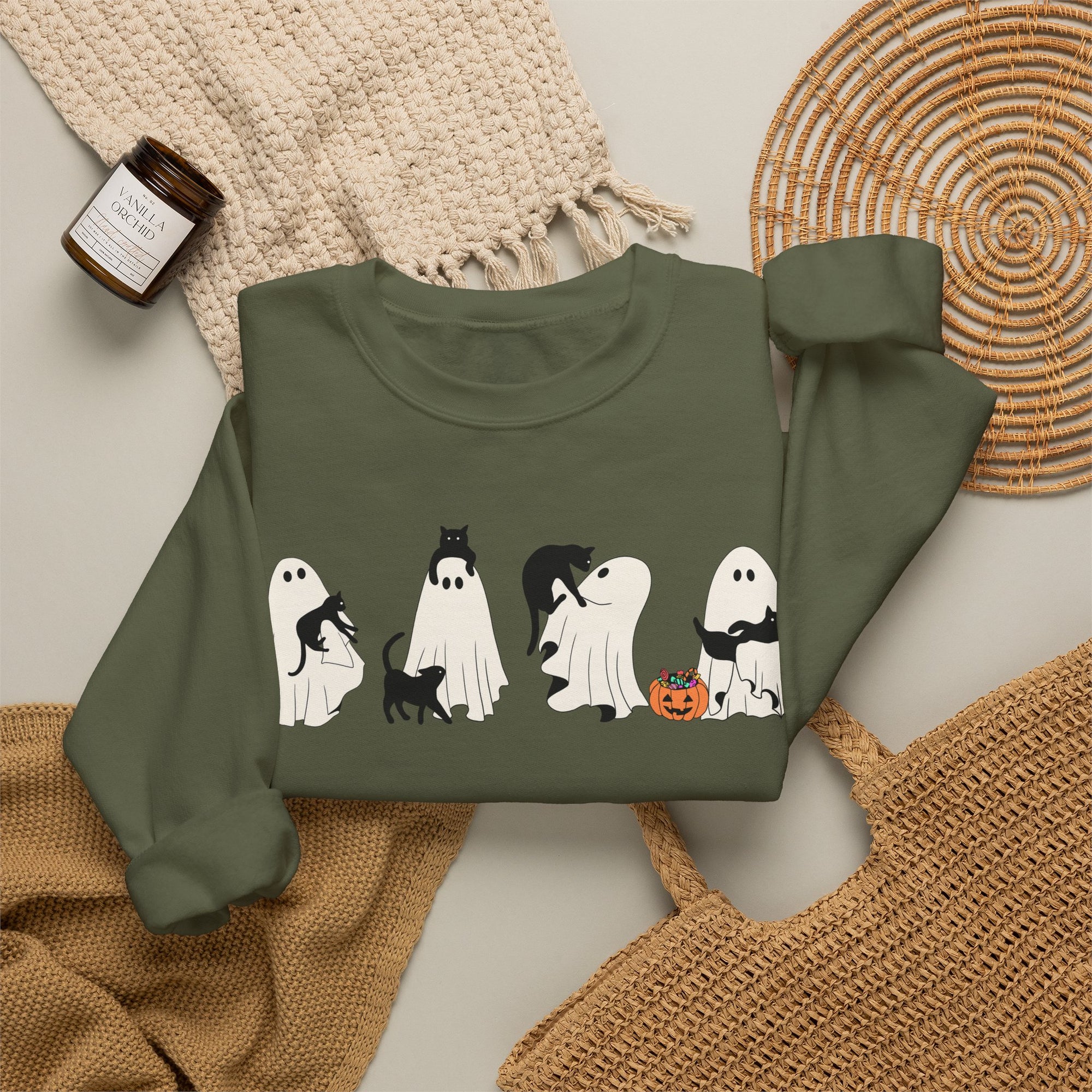 Cat Ghost Pumpkins Sweatshirt, Trendy Halloween Sweater, Spooky Season Sweater, Fall Vibes, Cute Pumpkin Sweatshirt