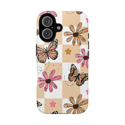 Checkered Butterfly Phone Case, Floral Cottagecore tough case Case, Cute Nature Phone Cover