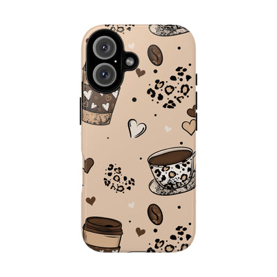 Leopard Heart Coffee Phone Case, Leopard tough case Case, Cute coffee Phone Cover
