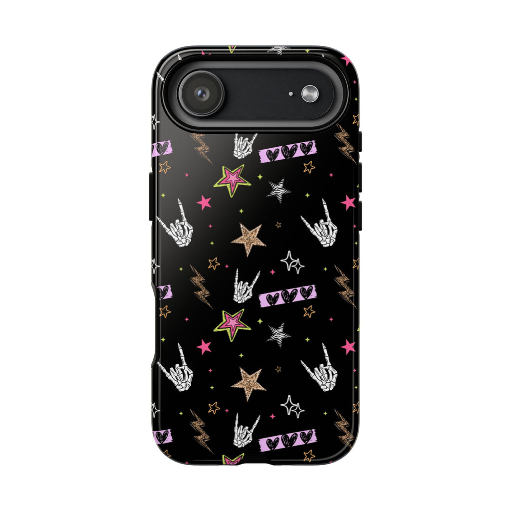 Skull Stars Dark Phone Case, Checkered Retro tough case Case, Punk Phone Cover