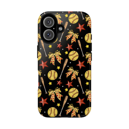 Softball Star Themed Phone Case, Stars checkered tough case Case, Cute Bow Phone Cover