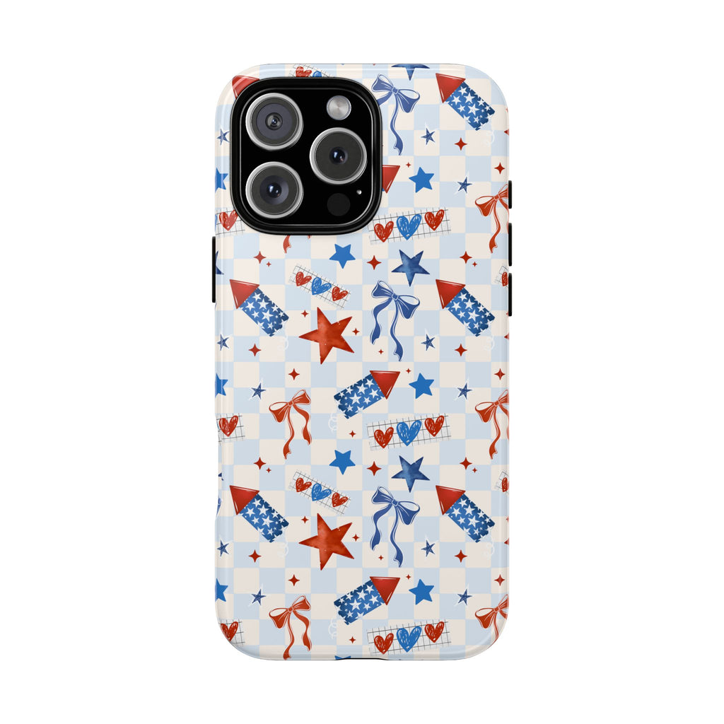 4th of July Star Themed Phone Case, Stars checkered tough case Case, Cute Bow Phone Cover