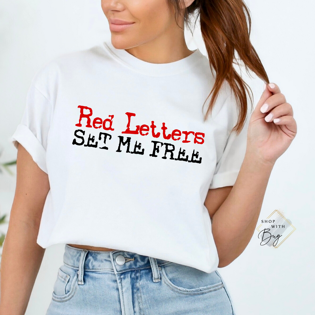 Red Letters Set Me Free Adult Shirt