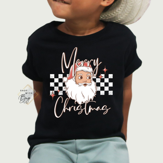Merry Christmas Santa Checkered Kids Shirts