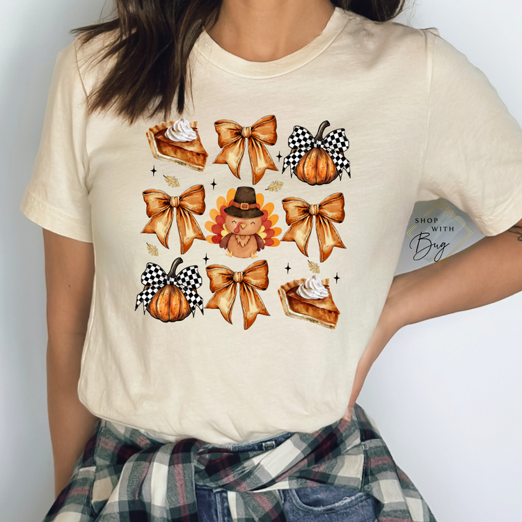 Retro Thanksgiving Checkered Short Sleeve Shirt