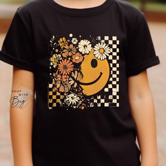 Smiley Retro Checkered Face Kids Shirt