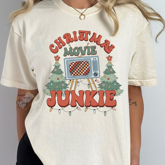 Christmas Movie Junkie Adult Comfort Colors Tee