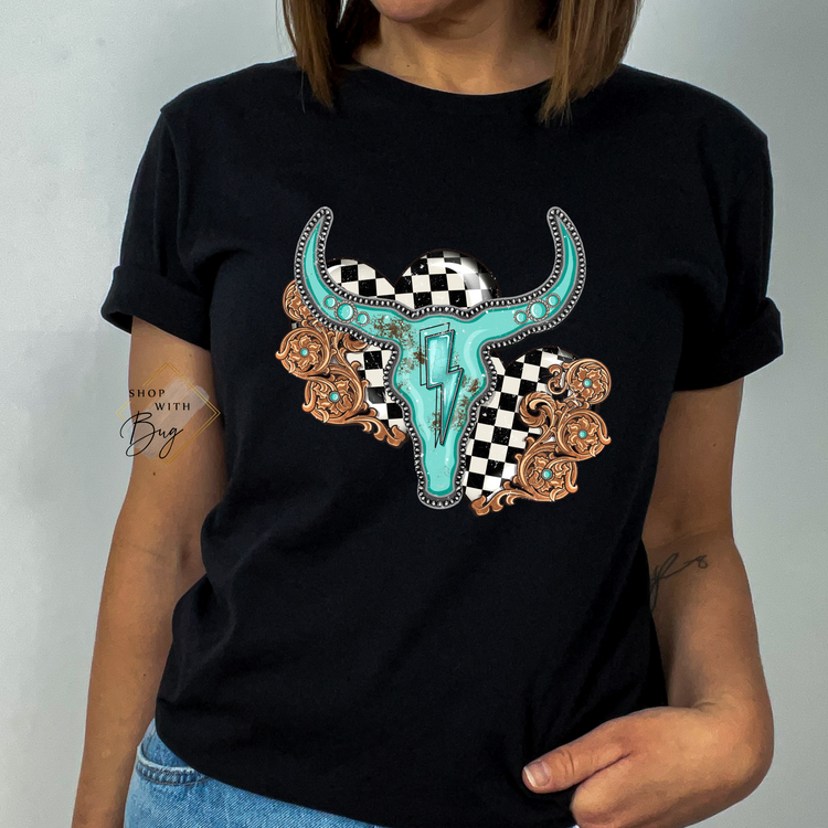 Checkered Skull Western Shirt