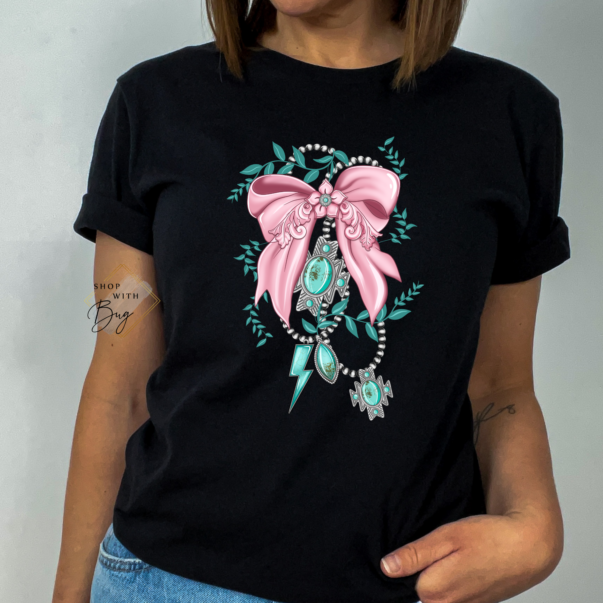 Teal Bow Country Adult Shirt