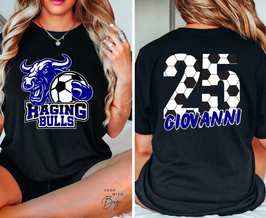 Custom Soccer Raging Bulls Blue Wording