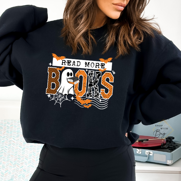 Read More Books Sweatshirt, Trendy Ghost Sweater, Books Sweater, Halloween Vibes, Cute Bats Sweatshirt, Ghosts