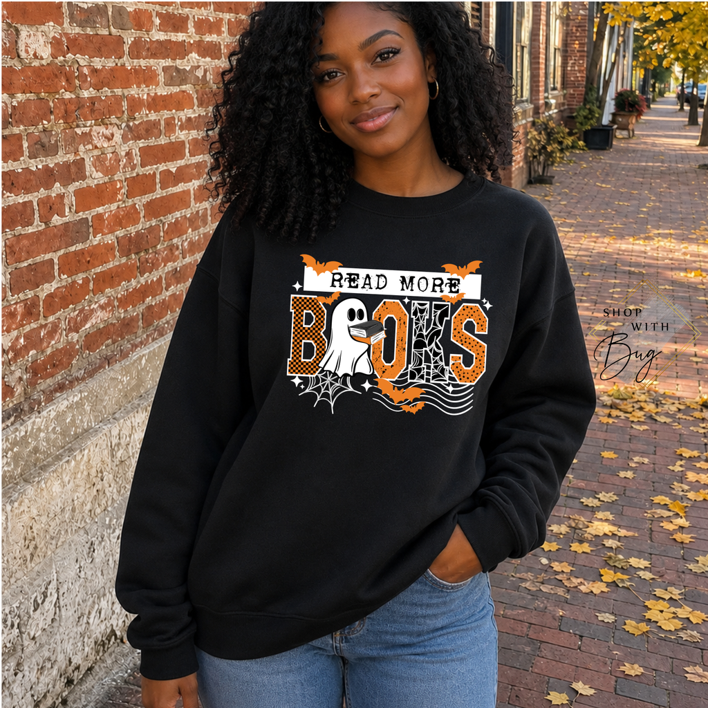 Read More Books Sweatshirt, Trendy Ghost Sweater, Books Sweater, Halloween Vibes, Cute Bats Sweatshirt, Ghosts