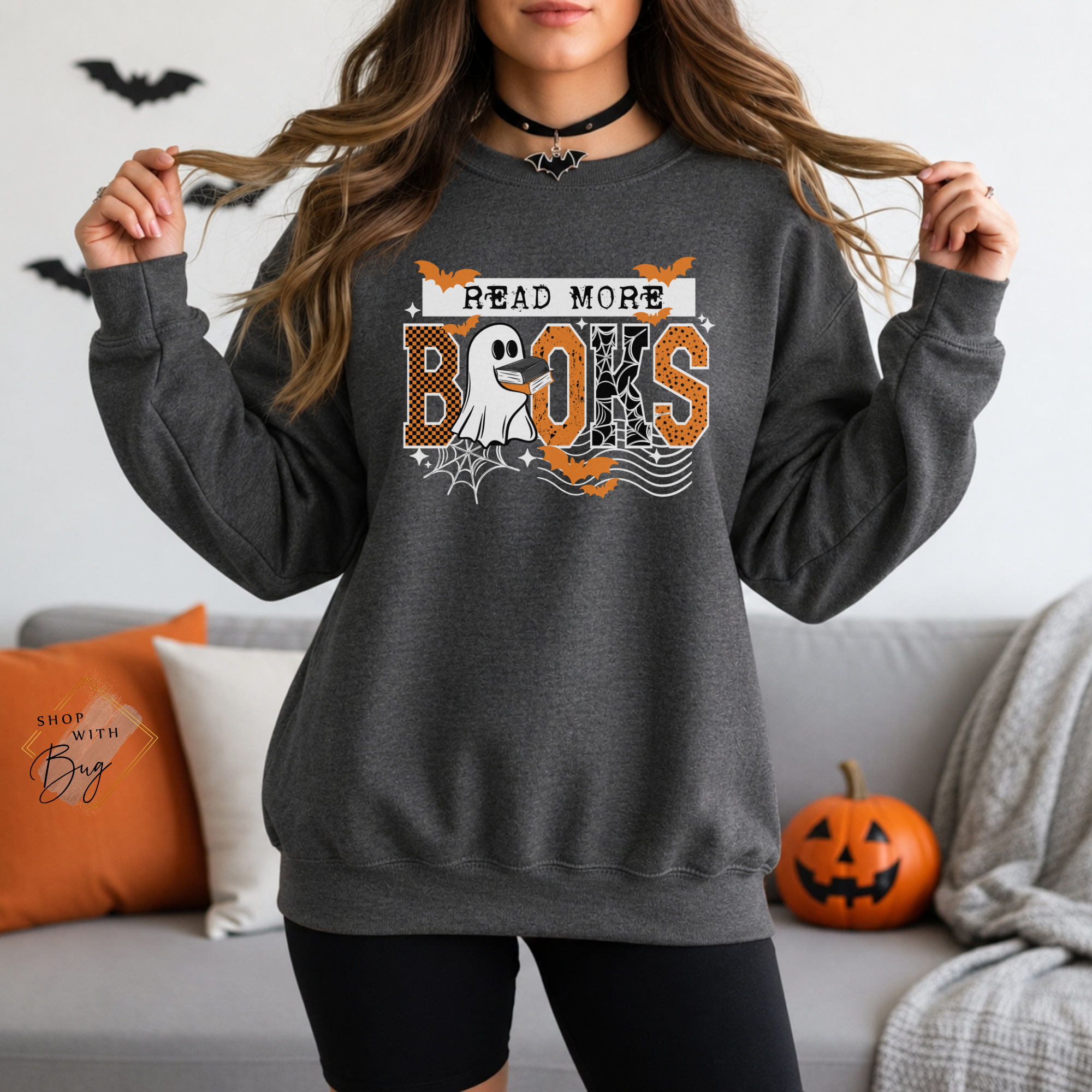 Read More Books Sweatshirt, Trendy Ghost Sweater, Books Sweater, Halloween Vibes, Cute Bats Sweatshirt, Ghosts