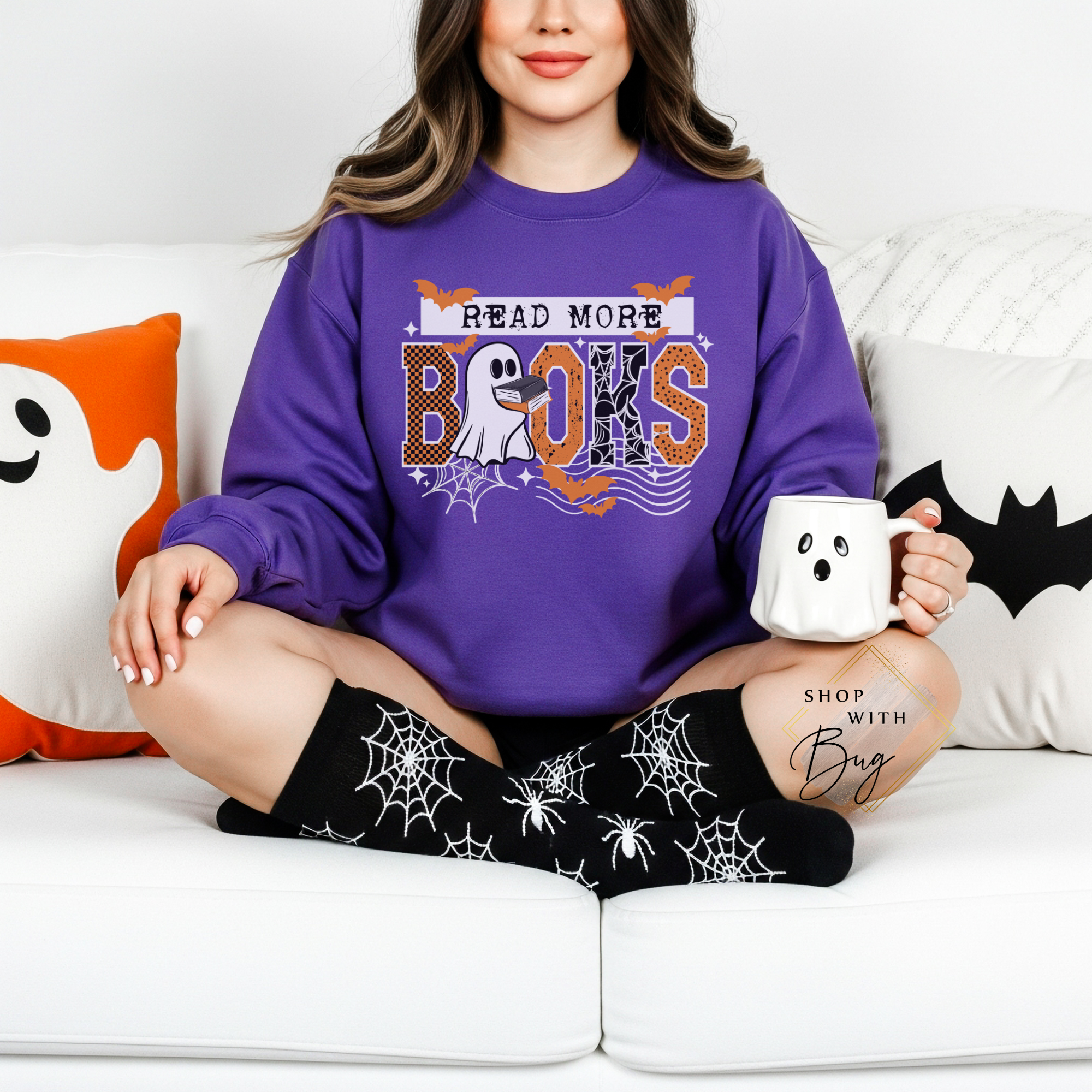 Read More Books Sweatshirt, Trendy Ghost Sweater, Books Sweater, Halloween Vibes, Cute Bats Sweatshirt, Ghosts