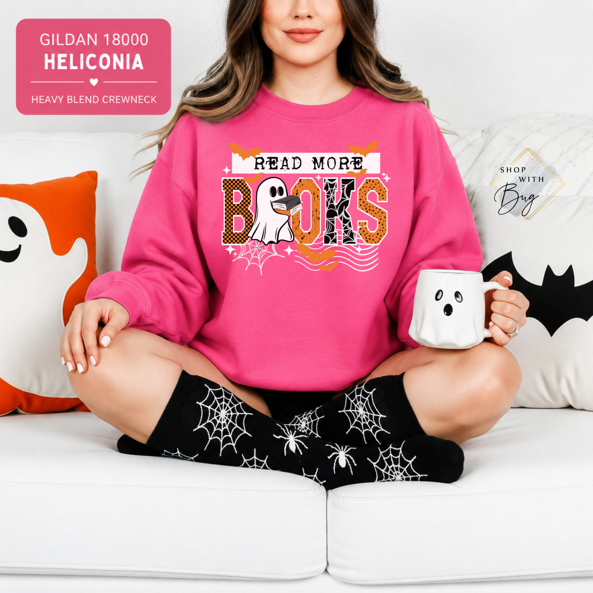 Read More Books Sweatshirt, Trendy Ghost Sweater, Books Sweater, Halloween Vibes, Cute Bats Sweatshirt, Ghosts
