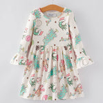 Christmas Cartoon Characters Print Girls Dress